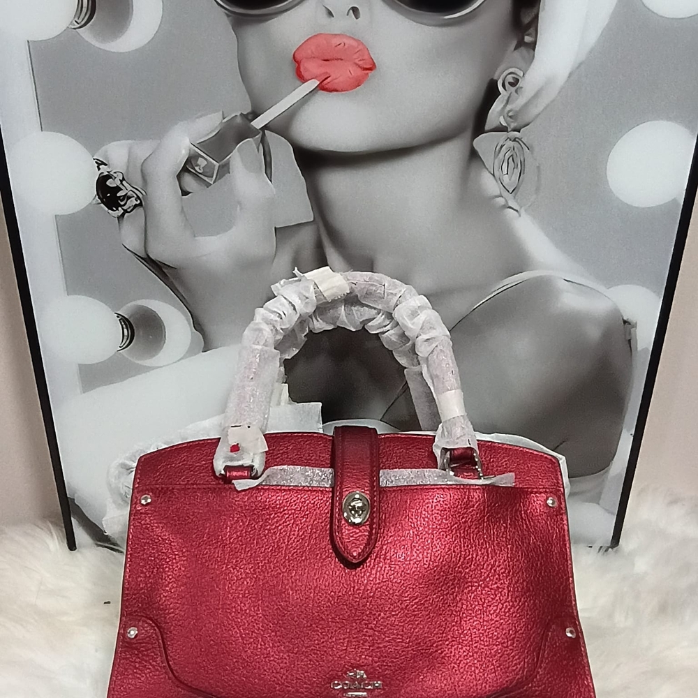 New Coach Mercer 24 Metallic Cherry Leather Satchel Shoulder Crossbody/handbag